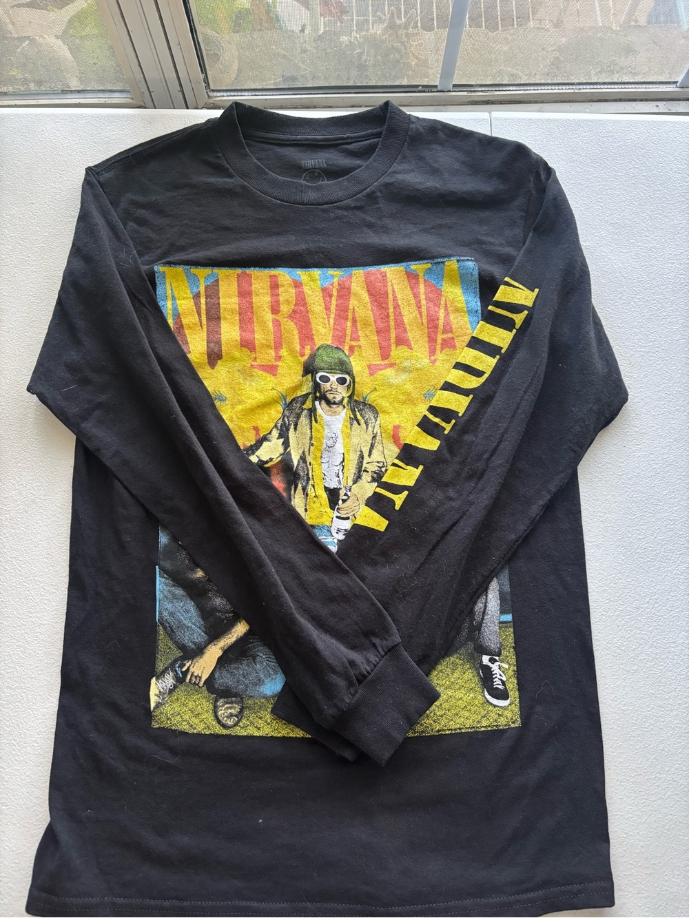 NIRVANA Black Long Sleeve Tee with Yellow & Red Graphic